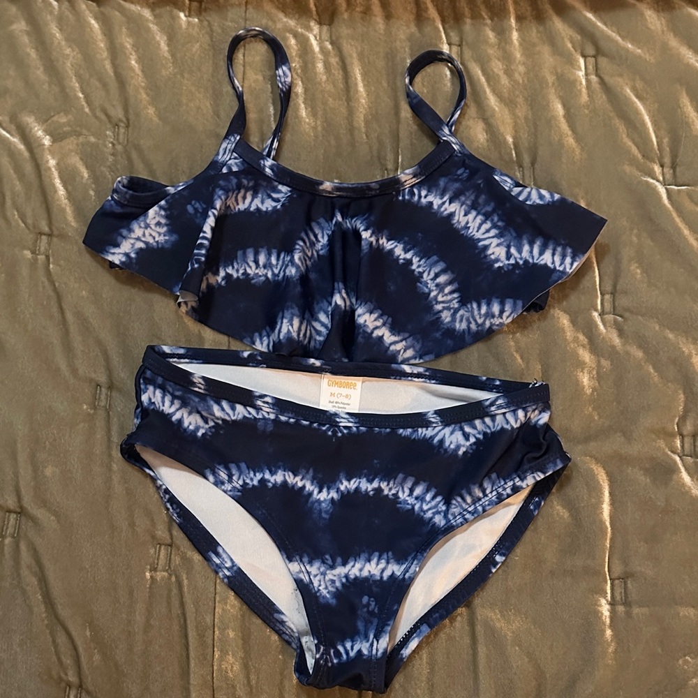 Gymboree Blue Tie-Dye Swimsuit Size M (7-8) 7/8 7 8 ruffle bikini swim suit tank